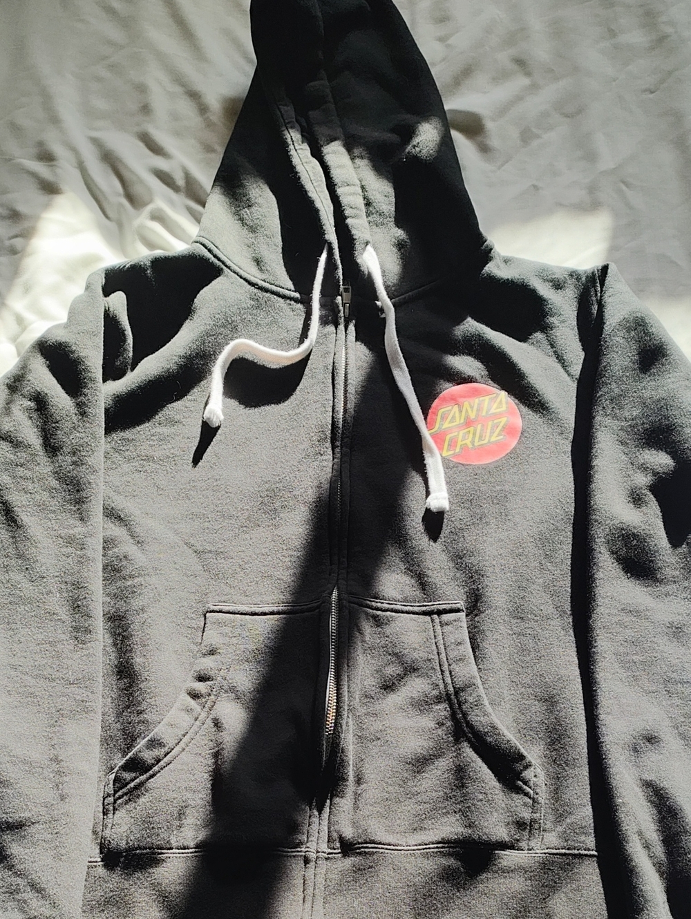 Santa Cruz Skateboards Black Zip-Up Hoodie with Red and Yellow Logo